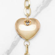 Lady's Bracelet - 10K Gold tricolor yellow, white & pink polished heart with heart links & 7.5" cable - BRG206