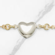 Bracelet - Or 10K deux tons jaune & blanc trois coeur poli avec rolo & perles cz 7.5" - BRG207