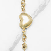 Bracelet - Or 10K deux tons jaune & blanc trois coeur poli avec rolo & perles cz 7.5" - BRG207