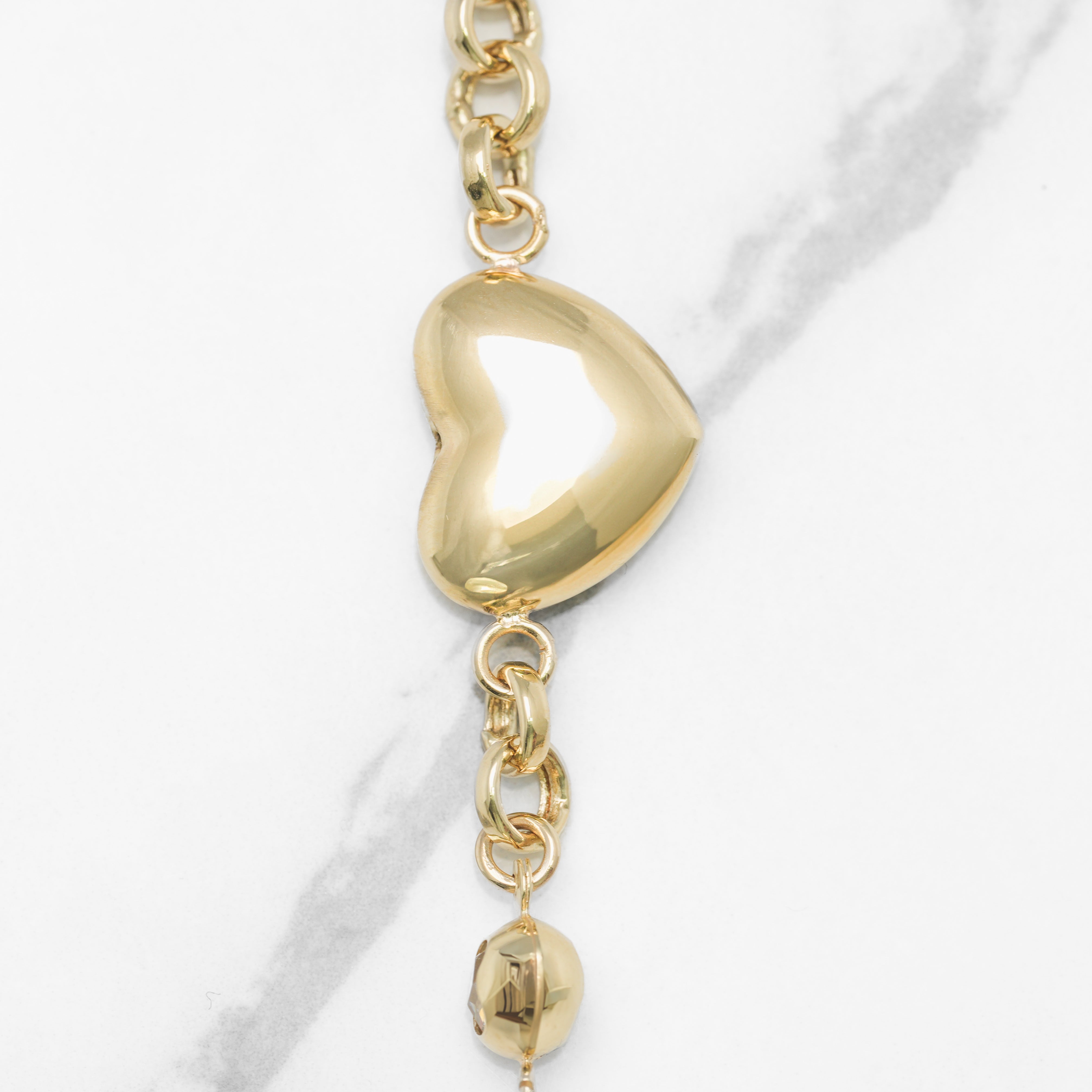 Bracelet - Or 10K deux tons jaune & blanc trois coeur poli avec rolo & perles cz 7.5" - BRG207