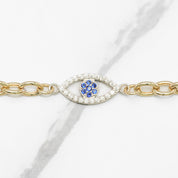 Bracelet - Or 10K deux tons jaune & blanc trois mauvais oeil pavé cz avec câble 7.5" - BRG208