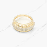 Bague - Or 10K jaune motif clé grecque & bande pavé cz - RIG335