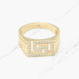 Bague - Or 10K jaune motif clé grecque pavé cz - RIG340