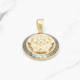 Pendant - 10K Yellow Gold Medallion Medusa head & Greek key motif - PEG229