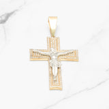 Pendant - 10K Gold two-tone yellow & white cross with Jesus cz pavement - PEG234