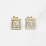 Studs - Or 10K deux tons jaune & blanc tête de méduse paveé cz - BOG162