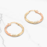 Hoops - Or 10K deux tons jaune & rose twist texture diamant - BOG192