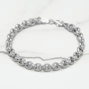 Bracelet - Or 10K blanc rolo coupe diamant 7.5" - BRG212