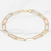 Bracelet - Or 10K tricolore jaune, blanc & rose paperclip 8" - BRG219