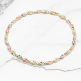 Women's anklet - 10K gold tricolor yellow, white & pink diamond cut nugget links 10" - ANG040