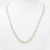 Woman's necklace - 10K gold tricolor yellow, white & pink links nugget cut diamond 18" - CHG093