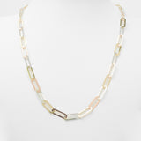 Woman's necklace - 10K gold tricolor yellow, white & pink paperclip links 18" - CHG095