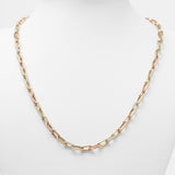 Woman's necklace - 10K gold tricolor yellow, white & pink paperclip links pave cz 18" - CHG106