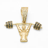 Pendant - 10K Yellow Gold Weightlifter with Cz Pavement - PEG255