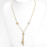 Women's necklace - 10K gold tricolor yellow, white & pink negligee style with geometric beads 17" - CHG258