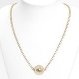 Collier - Or 10K jaune tennis avec pendentif cercle & mauvais oeil pavé cz - CHG274