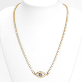 Collier - Or 10K jaune tennis avec pendentif mauvais oeil pavé cz - CHG277