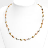 Woman's necklace - 10K gold tricolor yellow, white & pink mixed links heart 18" - CHG281