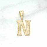 Pendant - 10K Yellow Gold "N" paved with cz - PEG124