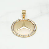 Pendant - 10K Yellow Gold Benz medallion with cz pavement - PEG107