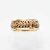 Unisex ring - 10K two-tone yellow & pink gold with striped design - RIG257