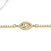 Lady's Bracelet - 10K Yellow Gold Tennis with Bad Eye Cz Pavement 7" - BRG255