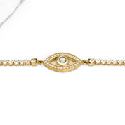 Bracelet - Or 10K jaune tennis avec mauvais oeil pavé cz 7" - BRG257