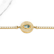 Lady's Bracelet - 10K Yellow Gold Tennis with Circle & Evil Eye Cz Pavement 8" - BRG258