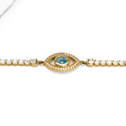 Bracelet - Or 10K jaune tennis avec mauvais oeil pavé cz 8" - BRG259