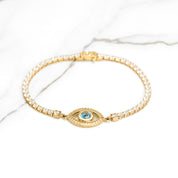 Lady's Bracelet - 10K Yellow Gold Tennis with Bad Eye Cz Pavement 7" - BRG255
