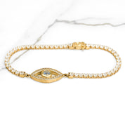 Bracelet - Or 10K jaune tennis avec mauvais oeil pavé cz 7" - BRG257