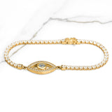 Bracelet - Or 10K jaune tennis avec mauvais oeil pavé cz 7" - BRG257