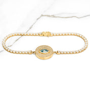 Lady's Bracelet - 10K Yellow Gold Tennis with Circle & Evil Eye Cz Pavement 8" - BRG258
