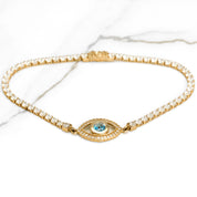 Bracelet - Or 10K jaune tennis avec mauvais oeil pavé cz 8" - BRG259