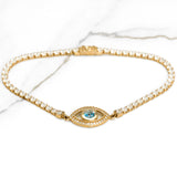 Bracelet - Or 10K jaune tennis avec mauvais oeil pavé cz 8" - BRG259