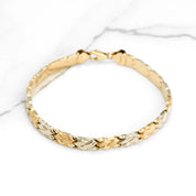 Bracelet - Or 10K deux tons jaune & blanc style tissé 7" - BRG261