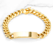 Men's Bracelet - Engravable 10K Yellow Gold Bar with 9" Cuban Links - BRG269