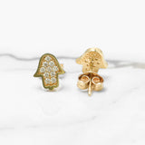 Studs - Or 10K jaune main de Hamsa pavé cz - BOG220