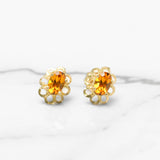 Studs - 10K Yellow Gold Flower Cut Diamond with Oval Cut Yellow Cz Stone - BOG223
