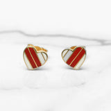 Studs - Or 10K jaune coeur rayé blanc & rouge - BOG227