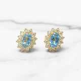 Studs - Or 10K jaune pierre aquamarine taille ovale avec monture halo cz - BOG228