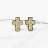 Studs - Or 10K deux tons jaune & blanc croix pavé cz  - BOG230