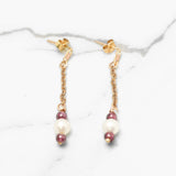 Studs - Or 10K jaune pendante avec perles mauve & blanc - BOG231