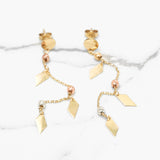 Studs - 10K Gold tricolor yellow, white & pink diamond & diamond cut beads pendant - BOG233