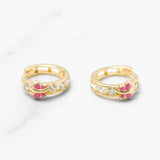 Huggies - Channel-set 10K gold cz stones with pink butterfly - BOG239