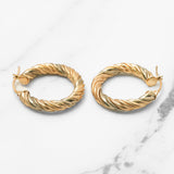 Hoops - Or 10K deux tons jaune & blanc twist texturé - BOG269