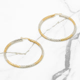 Hoops - Or 10K deux tons jaune & blanc en alternance style de maillage & coupe diamant - BOG290