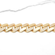 Men's Bracelet - 10K Yellow Gold Cuban links paved with cz & box lock Medusa head 8" - BRG271