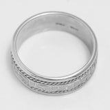 Bague - Or 10K blanc jonc motif clé grecque coupe diamant avec bordure twist - RIG294