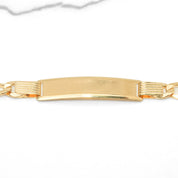 Bracelet - Or 10K jaune barre gravable avec figaro 8" - BRG288